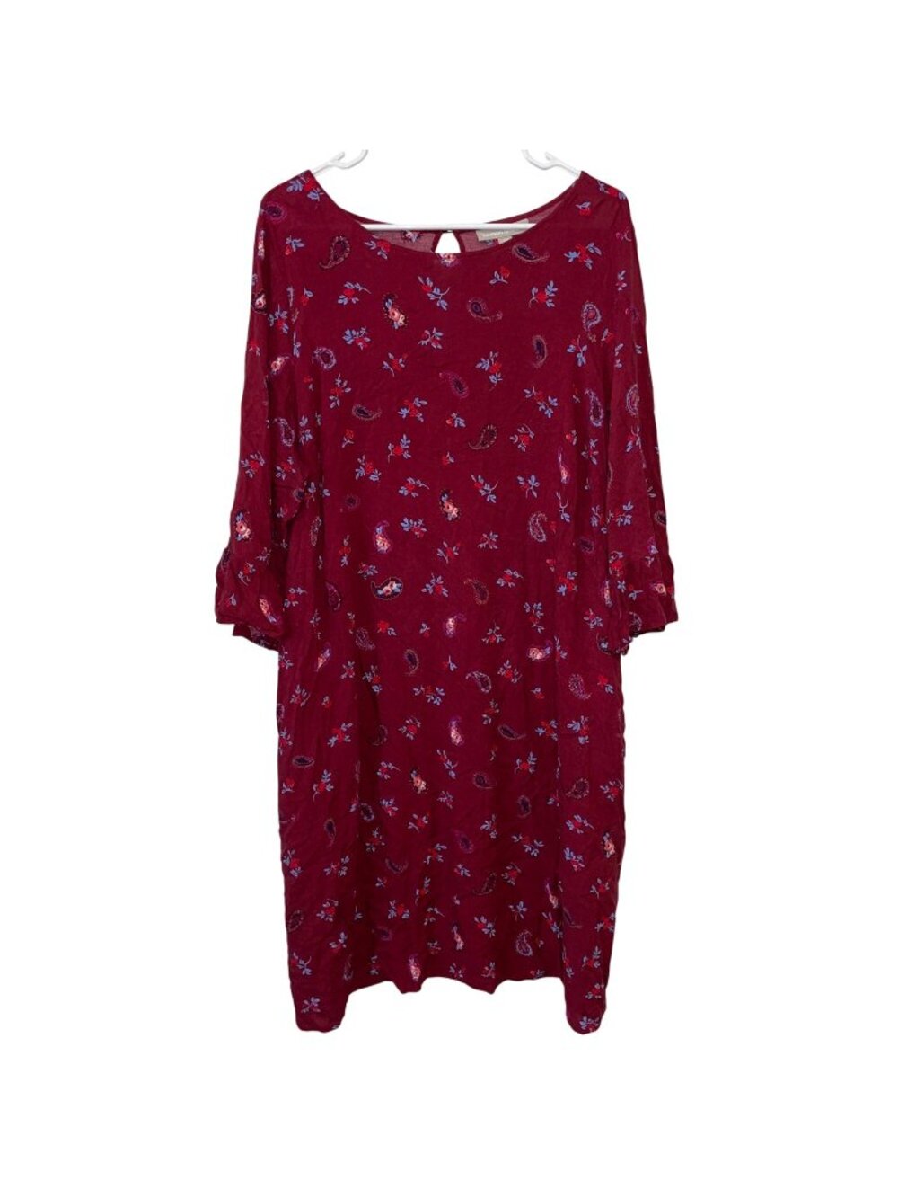 Woman Within Red Floral Paisley 3/4 Sleeve Dress 22W Keyhole Back 100% Rayon